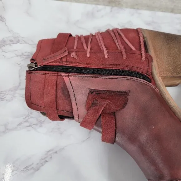 Roan Jag Bordo Leather Heeled Booties Size 6 Burgundy Staps Buckles Block Heel
