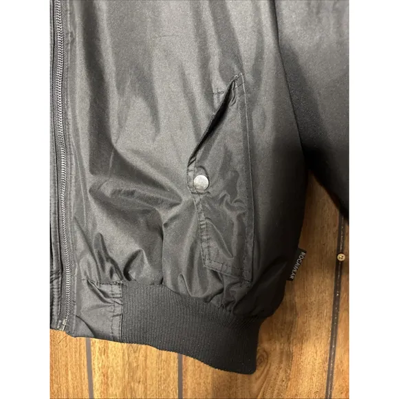 Rocawear Men's Black Embroidered Patch Bomber Full Zip Jacket Size Large $200