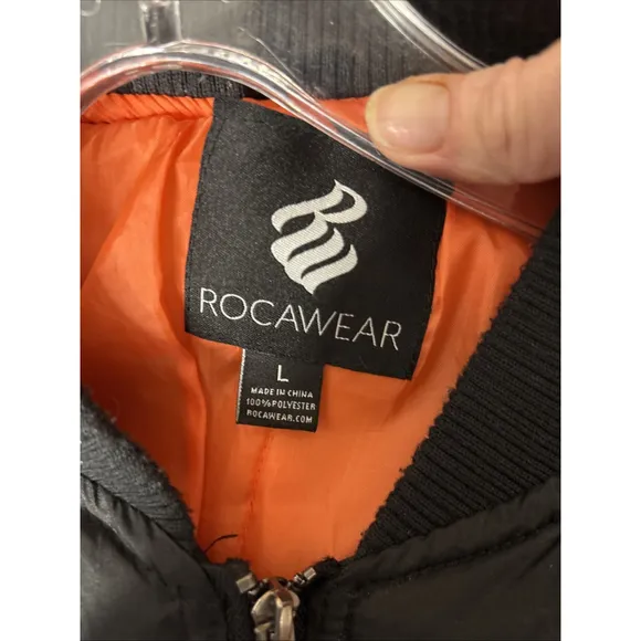 Rocawear Men's Black Embroidered Patch Bomber Full Zip Jacket Size Large $200