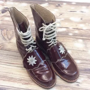 Roccia Elastomere Maroon Wine Red Oxblood Patent Moto Combat Boots Leather