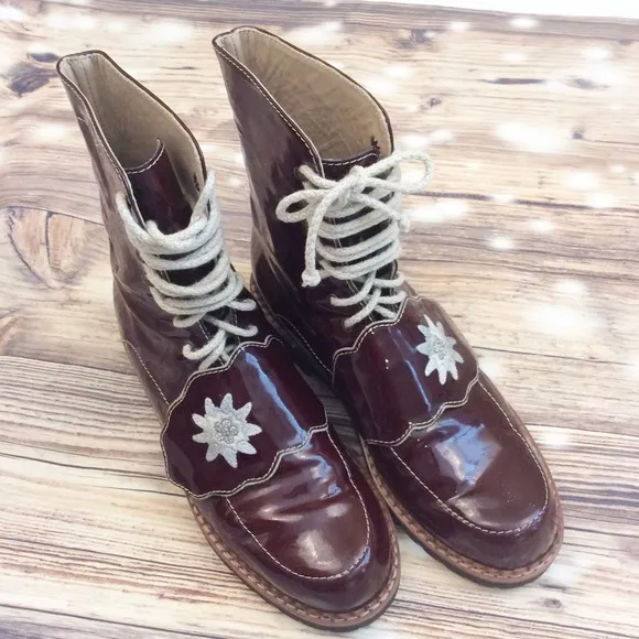 Roccia Elastomere Maroon Wine Red Oxblood Patent Moto Combat Boots Leather