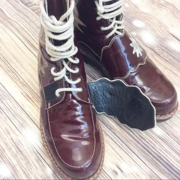 Roccia Elastomere Maroon Wine Red Oxblood Patent Moto Combat Boots Leather