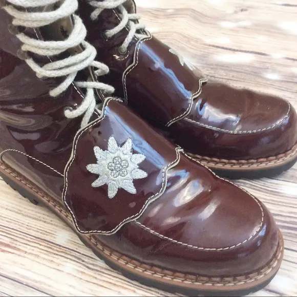 Roccia Elastomere Maroon Wine Red Oxblood Patent Moto Combat Boots Leather