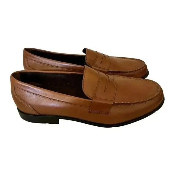 Rockport Men’s Brown Leather Round Toe Penny Loafer Oxford Stylish Shoes SZ 12