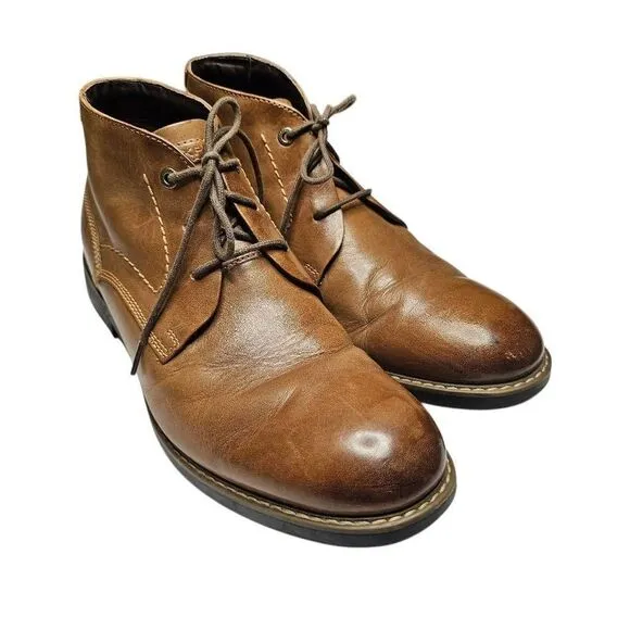 Rockport Mens Trutech Size 9.5 M Brown Leather Ankle Tie Boots