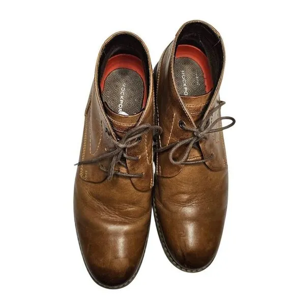 Rockport Mens Trutech Size 9.5 M Brown Leather Ankle Tie Boots