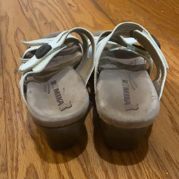 Romika White Leather Adjustable Slide Wedge Sandals Shoes Women's 37 / 7
