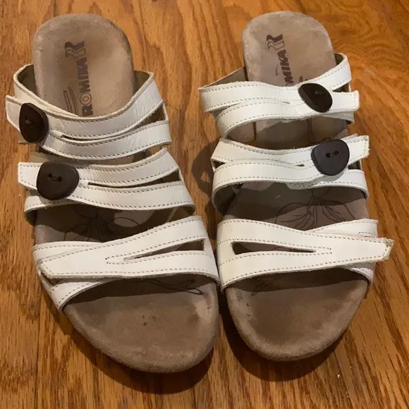 Romika White Leather Adjustable Slide Wedge Sandals Shoes Women's 37 / 7