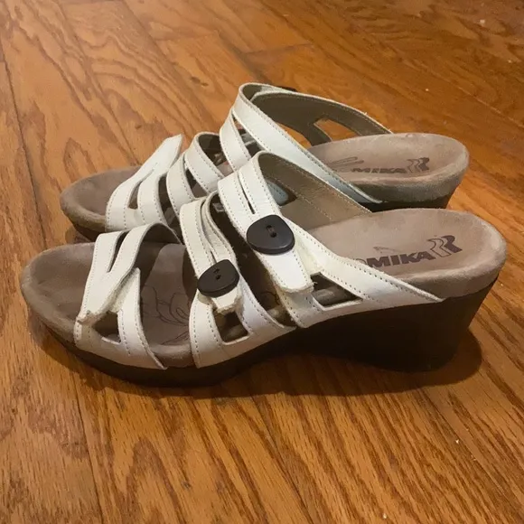 Romika White Leather Adjustable Slide Wedge Sandals Shoes Women's 37 / 7
