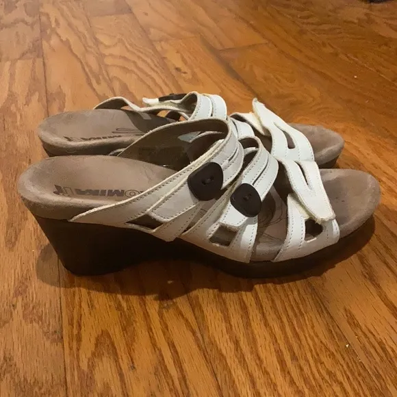 Romika White Leather Adjustable Slide Wedge Sandals Shoes Women's 37 / 7