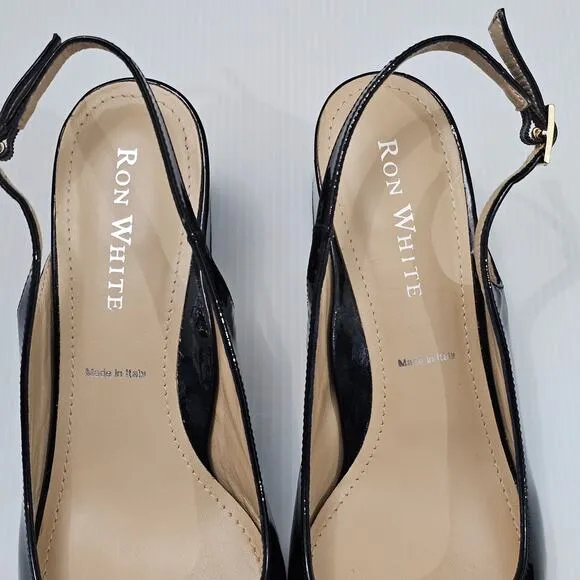 Ron White Lyla Heel Slingback Pump Weather Resistant Black Patent Leather EU 39