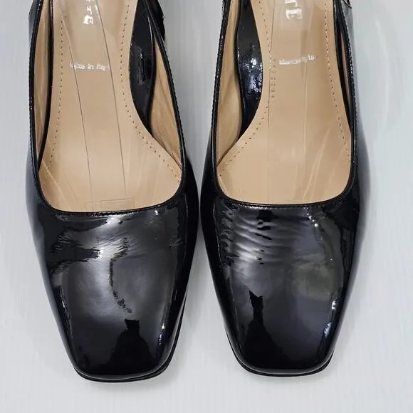 Ron White Lyla Heel Slingback Pump Weather Resistant Black Patent Leather EU 39