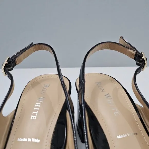 Ron White Lyla Heel Slingback Pump Weather Resistant Black Patent Leather EU 39