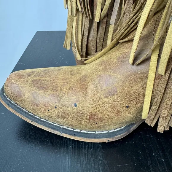 Roper Boots Womens 9 Brown Rickrack Embroidery Fringe Cowboy Mid Calf Western