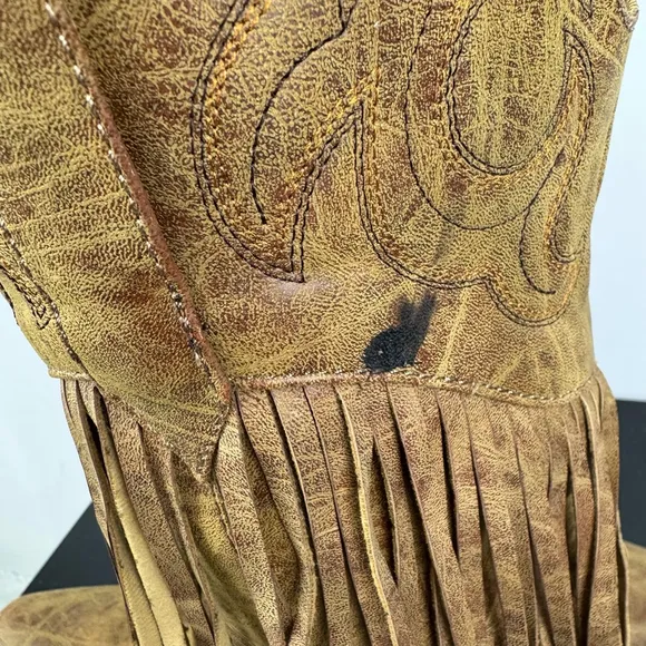 Roper Boots Womens 9 Brown Rickrack Embroidery Fringe Cowboy Mid Calf Western
