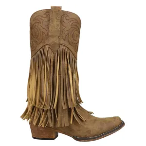 Roper Boots Womens 9 Brown Rickrack Embroidery Fringe Cowboy Mid Calf Western