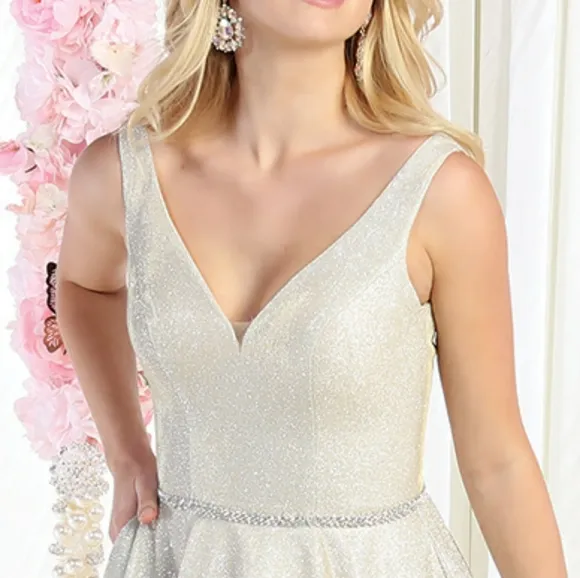 Rose gold, ivory,  or champagne sparkle beaded short dress