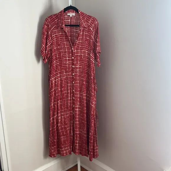Rosetta Getty Collective Red Geometric Pattern Maxi Shirt Dress Women’s Size XL