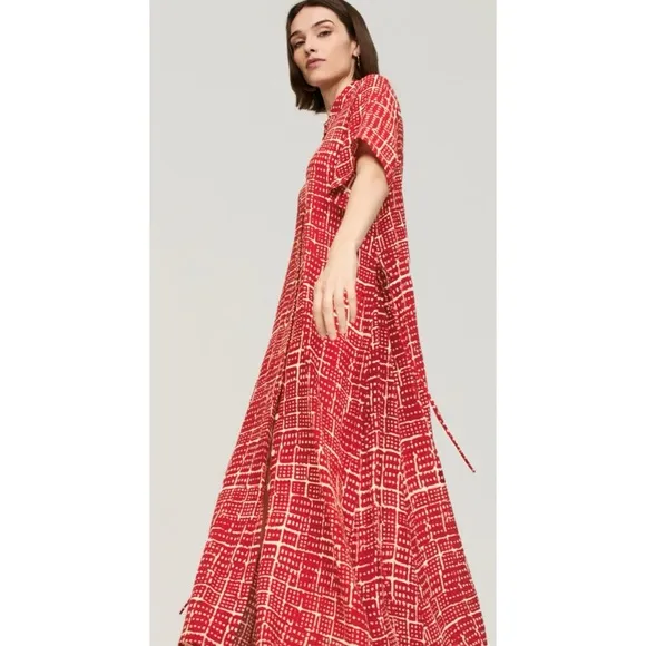 Rosetta Getty Collective Red Geometric Pattern Maxi Shirt Dress Women’s Size XL