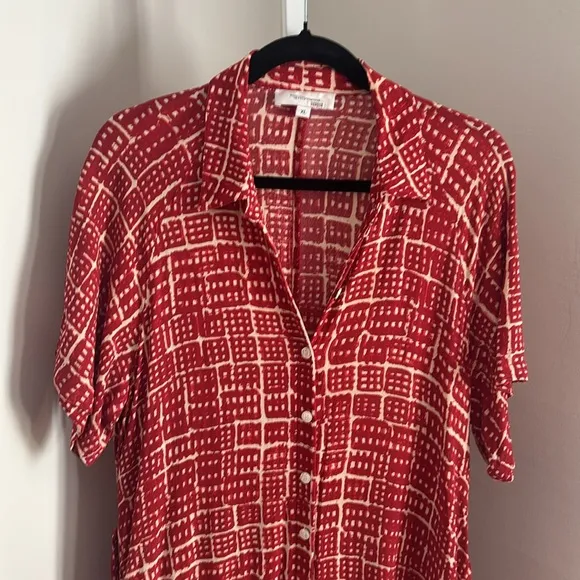 Rosetta Getty Collective Red Geometric Pattern Maxi Shirt Dress Women’s Size XL