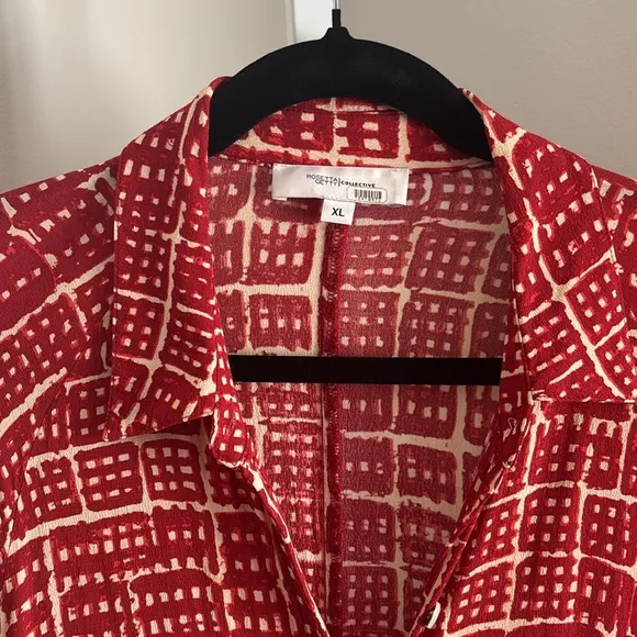 Rosetta Getty Collective Red Geometric Pattern Maxi Shirt Dress Women’s Size XL