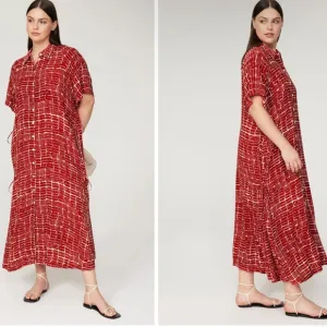 Rosetta Getty Collective Red Geometric Pattern Maxi Shirt Dress Women’s Size XL