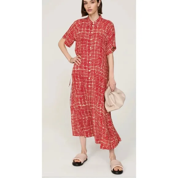 Rosetta Getty Collective Red Geometric Pattern Maxi Shirt Dress Women’s Size XL