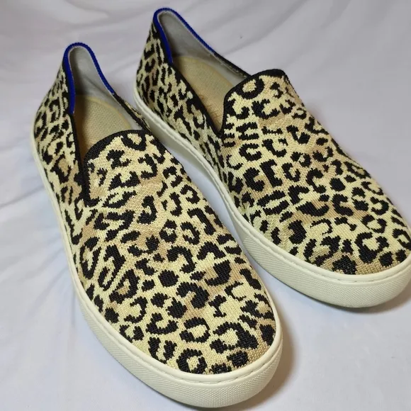 Rothy Leopard Print Slip On Sneaker Shoes Comfortable Walking Recycled, sz 9.5
