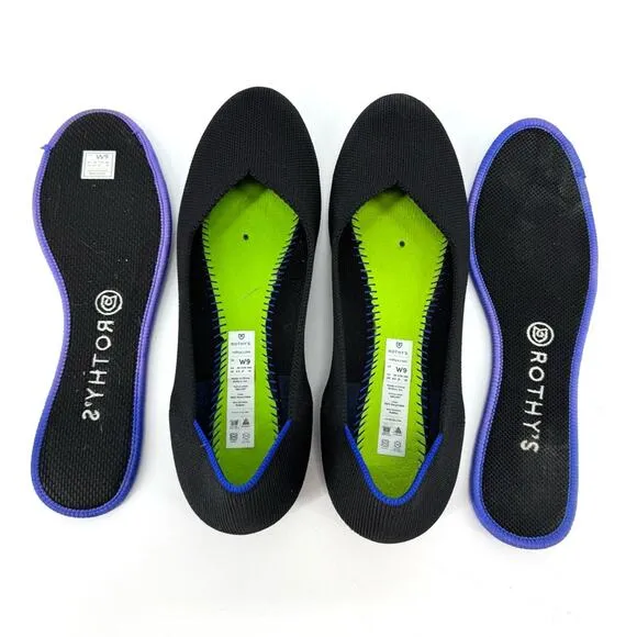 Rothy's Ballet Flats Comfortable Slip-On Shoes Black Size 9