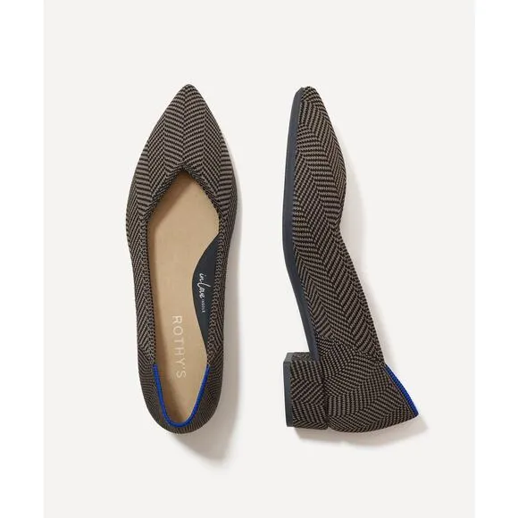 Rothy’s High Point Block Heels Dark Gray Herrringbone Pattern Chunky Heel