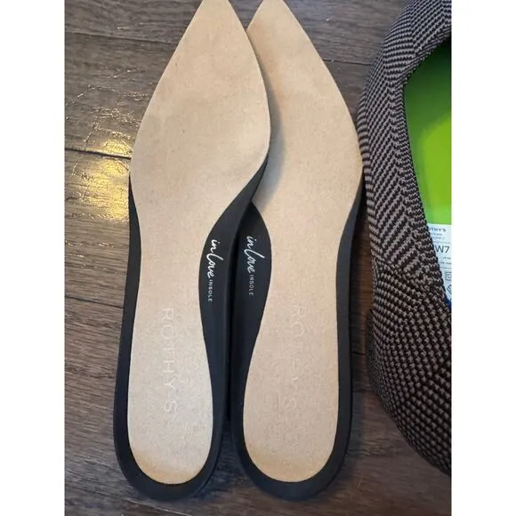Rothy’s High Point Block Heels Dark Gray Herrringbone Pattern Chunky Heel