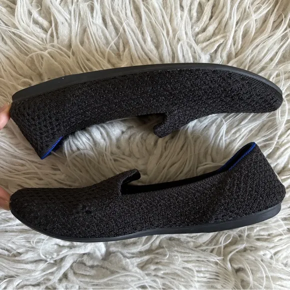 Rothy's The Loafer Black Solid Knit Round Toe Slip-On Flat Shoes EUC Size 7