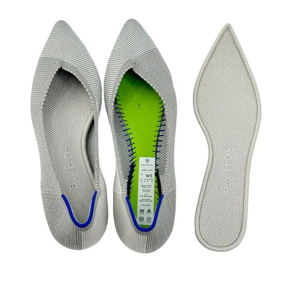 Rothy's The Point Ballet Flat Slip-On Comfortable Gull Gray Size W5 NWOT