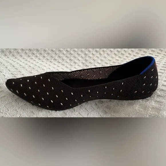 Rothy's The Point Flats in Ivory Dot Size 7 Black Discontinued RETIRED Color