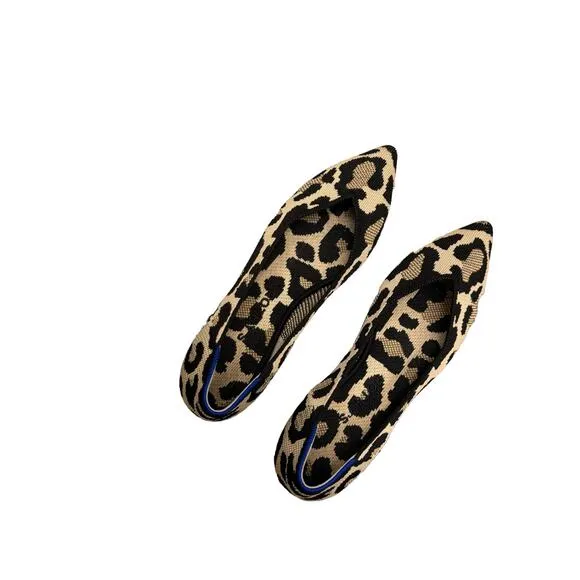 Rothy's The Point Toe Ballet Flat Leopard Print Cream and Black Size W7.5 NWOT