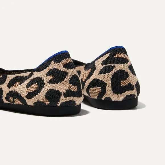 Rothy's The Point Toe Ballet Flat Leopard Print Cream and Black Size W7.5 NWOT