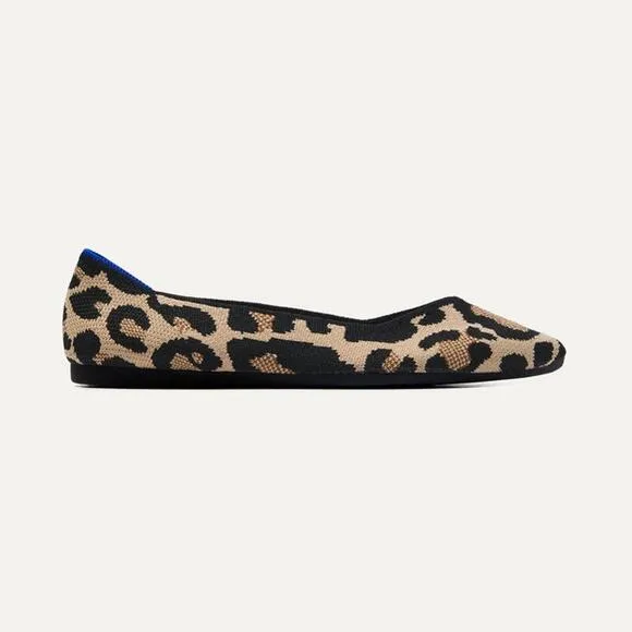 Rothy's The Point Toe Ballet Flat Leopard Print Cream and Black Size W7.5 NWOT