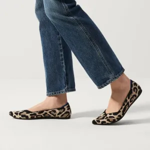 Rothy's The Point Toe Ballet Flat Leopard Print Cream and Black Size W7.5 NWOT