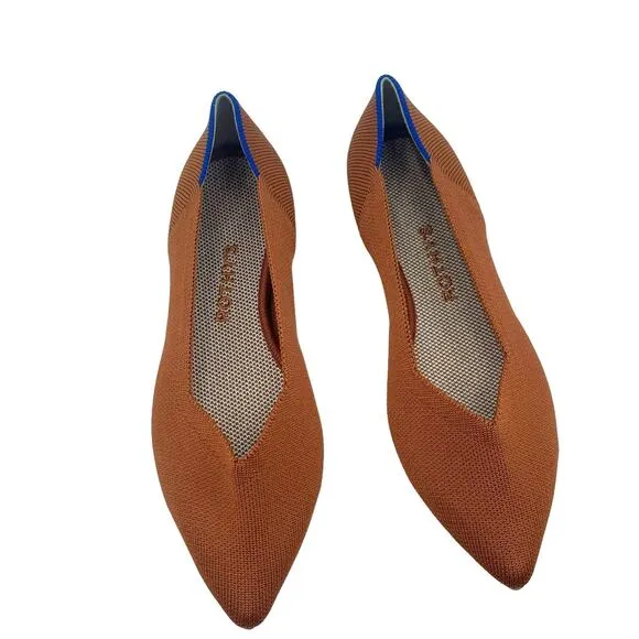 Rothy's The Point Toe Ballet Flat Slip-On Brandy Brown Size W7.5 NWOT