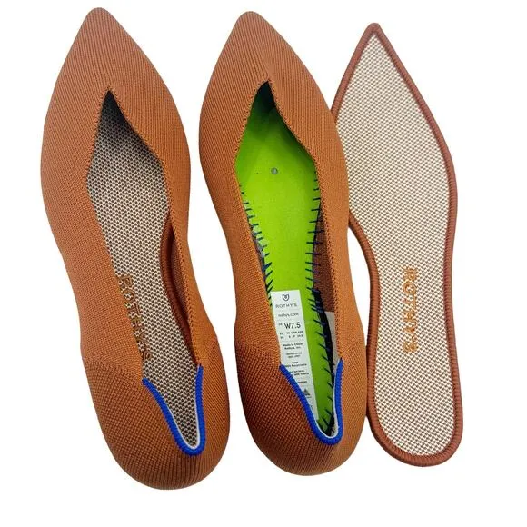 Rothy's The Point Toe Ballet Flat Slip-On Brandy Brown Size W7.5 NWOT