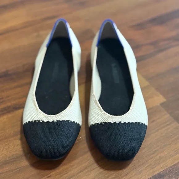 Rothy’s The Square Tuxedo Black and Cream Women's Flats size 9.5