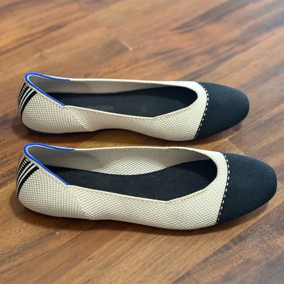 Rothy’s The Square Tuxedo Black and Cream Women's Flats size 9.5