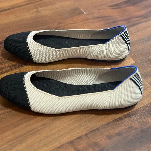 Rothy’s The Square Tuxedo Black and Cream Women's Flats size 9.5