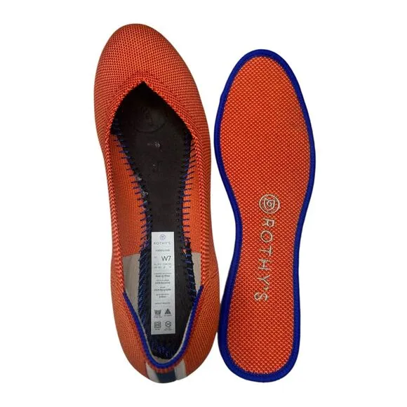 Rothy’s Women’s 7 The Flat Persimmon Marine Stripe Slip On Shoes Round Toe