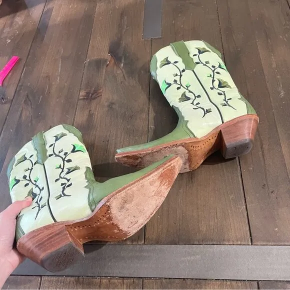 Rudel cowboy boots green flower embroidery