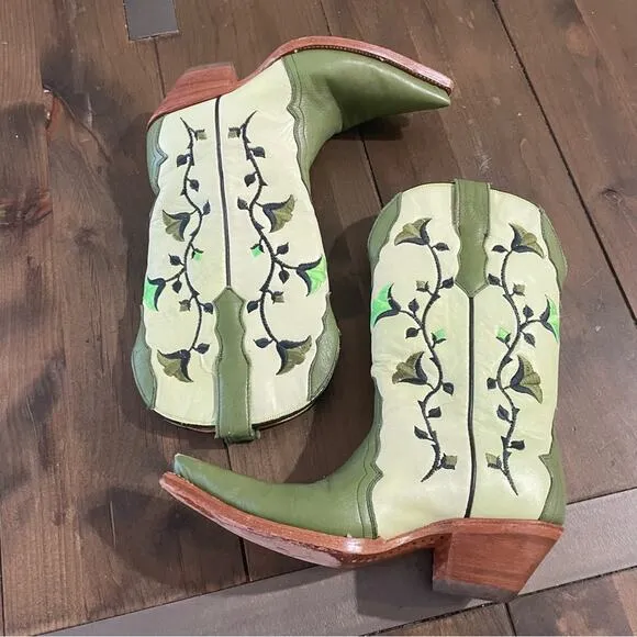 Rudel cowboy boots green flower embroidery