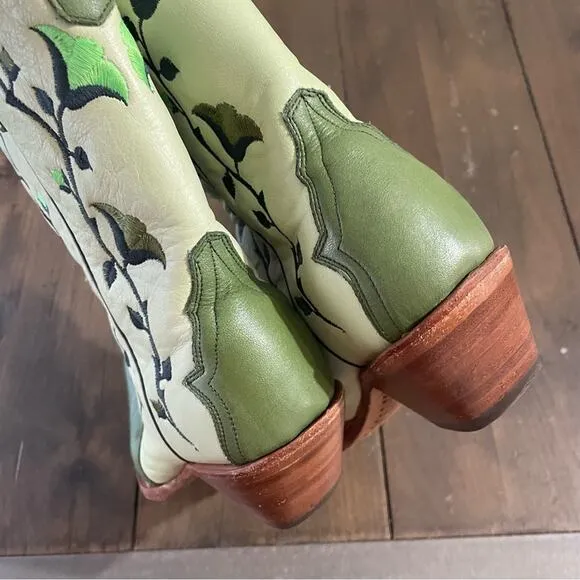 Rudel cowboy boots green flower embroidery