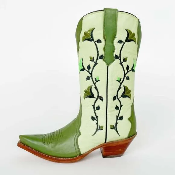 Rudel cowboy boots green flower embroidery