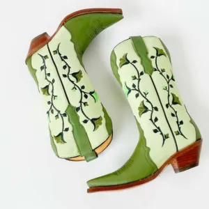 Rudel cowboy boots green flower embroidery