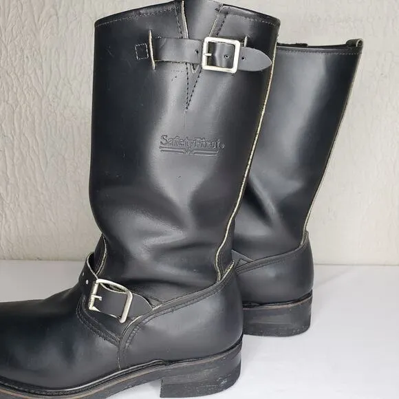 SAFETY FIRST Mens 8 D Black Leather Motorcycle Engineer Boots Steel Toe 1551